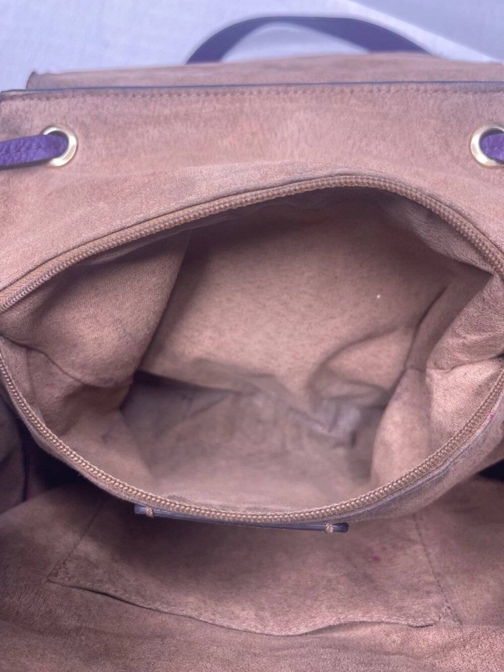 Coach Kleo Pebbled Leather Colorblock Casual Backpack Yellow/Tan/Purple - Picture 10 of 15